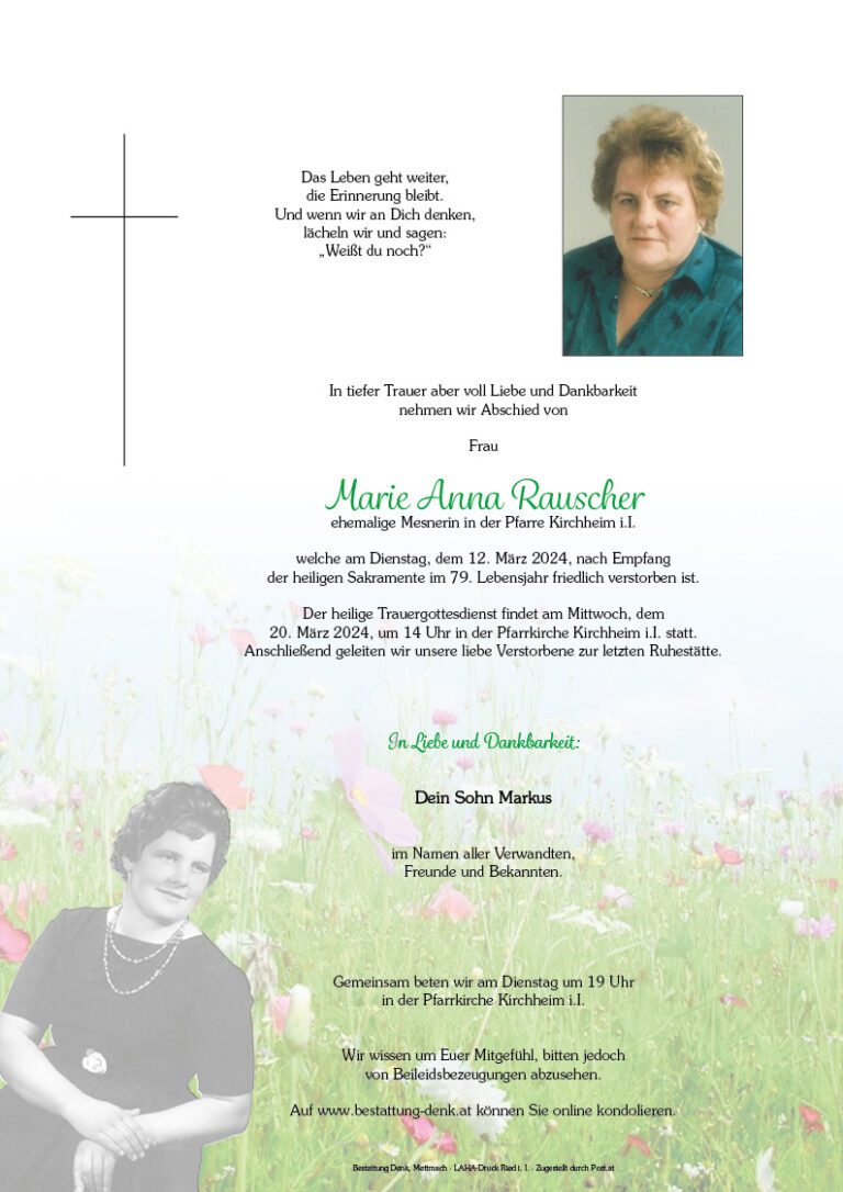 Marie Rausrer Marie Anna Rauscher - Bestattung Denk